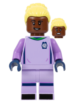 LEGO Soccer Goalie Female Lavender Uniform Reddish Brown Skin Bright Light Yellow Hair (soc154) minifigure