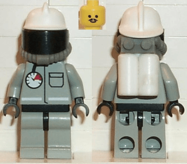 Fire - Air Gauge and Pocket, Light Gray Legs and Black Hips, White Fire Helmet, Breathing Hose, White Air Tanks