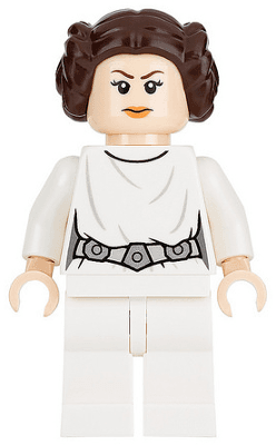 Princess Leia - White Dress, Detailed Belt with 3 Emblems, White Legs, Angry Frown / Lopsided Grin