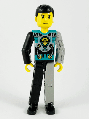 Technic Figure Black/Light Gray Legs, Dark Turquoise Torso with Yellow, Black, Silver Pattern, Light Gray Mechanical Left Arm (4114660)