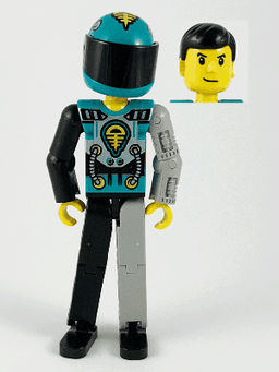 LEGO Technic Figure Black/Light Gray Legs Dark Turquoise Torso with Yellow Black Silver Pattern Light Gray Mechanical Left Arm (tech001a) minifigure
