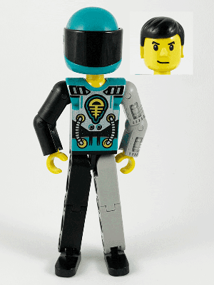 LEGO Technic Figure Black/Light Gray Legs Dark Turquoise Torso with Yellow Black Silver Pattern Li (tech001b) LEGO Minifigure
