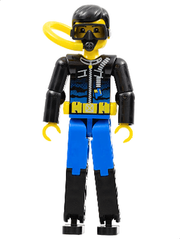 LEGO Technic Figure Blue Legs Black Top with Zippered Wetsuit for Diver Pattern (tech002a) minifigure