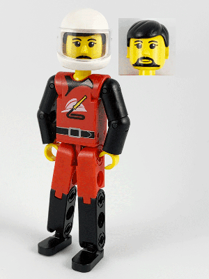 Technic Figure Red/Black Legs, Red Top, Black Hair (Fireman), White Helmet