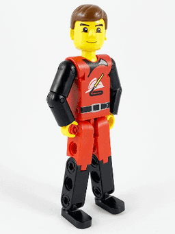 LEGO Technic Figure Red/Black Legs Red Top Brown Hair (Fireman) (tech009) minifigure