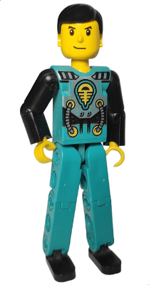 Technic Figure Dark Turquoise Legs, Dark Turquoise Torso with Yellow, Black, Silver Pattern, Black Arms (4114403)