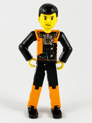 Technic Figure Orange/Black Legs, Orange Torso with Silver Pattern, Black Arms, Black Hair (4140412)