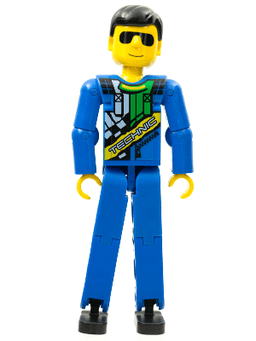 LEGO Technic Figure Blue Legs Blue Top with Technic Logo Black Hair and Sunglasses (tech033) minifigure
