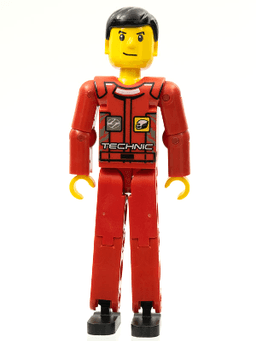 LEGO Technic Figure Red Legs Red Top with Technic Logo Black Hair (tech034) minifigure