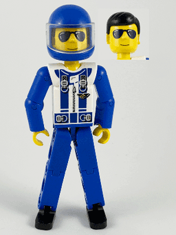 LEGO Technic Figure Blue Legs White Top with Zipper and Blue Shoulder Harness Pattern Trans-Clear Visor (tech038a) minifigure