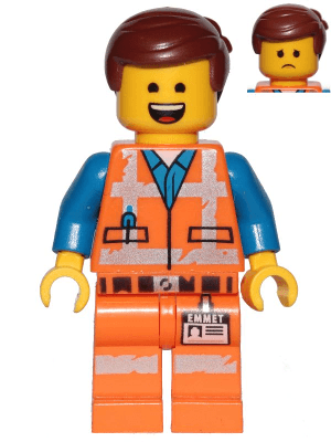 Emmet - Wide Smile with Teeth and Tongue / Sad, Worn Uniform