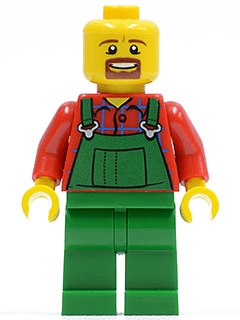 LEGO LEGO Brand Store Male Overalls Farmer Green Brown Moustache and Goatee (no specific back (tls082) Promotional Minifigure