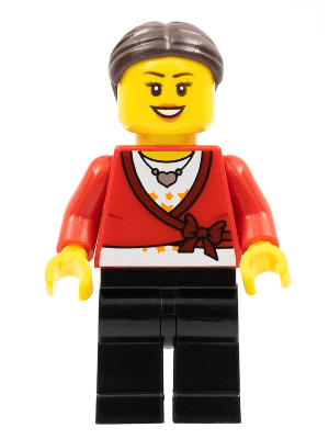 LEGO LEGO Brand Store Female Sweater Cropped with Bow Heart Necklace Dark Brown Hair with Bun (tls088) Promotional Minifigure