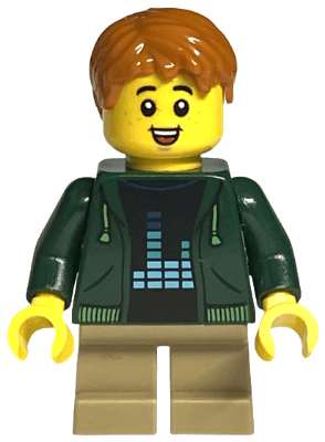Child - Boy, Dark Green Hoodie, Dark Tan Short Legs, Dark Orange Hair, Freckles