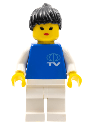 LEGO TV Logo Small Pattern Black Ponytail Hair (trn017) Town / City Minifigure