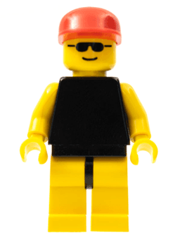 LEGO Plain Black Torso with Yellow Arms Sunglasses Red Cap (trn037) minifigure