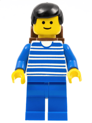 Horizontal Lines Blue - Blue Arms - Blue Legs, Black Male Hair, Brown Backpack