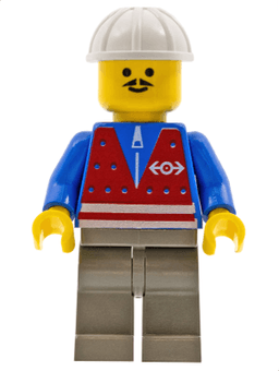 Red Vest and Zipper - Dark Gray Legs, White Construction Helmet, Moustache