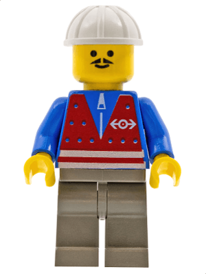 Red Vest and Zipper - Dark Gray Legs, White Construction Helmet, Moustache