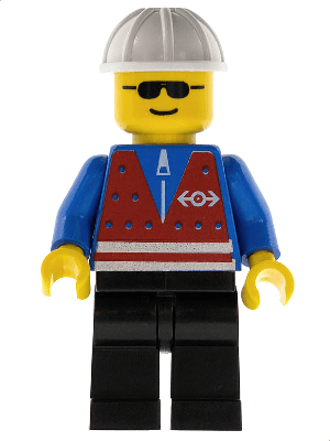 Red Vest and Zipper - Black Legs, White Construction Helmet, Sunglasses