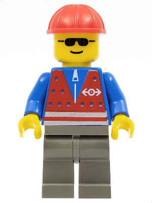 Red Vest and Zipper - Dark Gray Legs, Red Construction Helmet