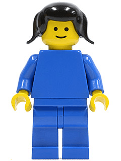 LEGO Plain Blue Torso with Blue Arms Black Pigtails Hair (trn110) minifigure