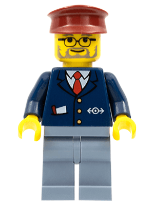 Train Conductor - Male, Dark Blue Suit, Sand Blue Legs, Dark Red Hat