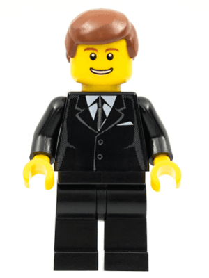 LEGO Suit Black Reddish Brown Male Hair (trn142) Town / City Minifigure