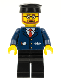 LEGO Dark Blue Suit with Train Logo Black Hat Beard and Glasses (trn223) minifigure