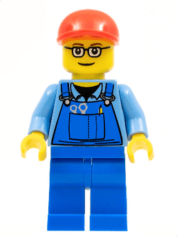 LEGO Overalls with Tools in Pocket Red Short Bill Cap Glasses with Brown Thin Eyebrows (trn227) minifigure