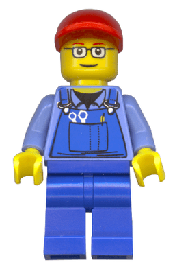 LEGO Overalls with Tools in Pocket Red Short Bill Cap Glasses with Red Thin Eyebrows (trn227a) minifigure