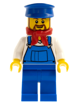 LEGO Overalls Blue over V-Neck Shirt Blue Hat Brown Beard Rounded (trn228) minifigure