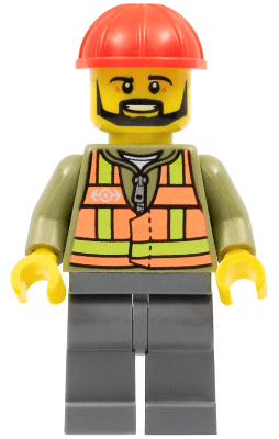 LEGO Light Orange Safety Vest Red Construction Helmet Black Beard (trn235a) minifigure