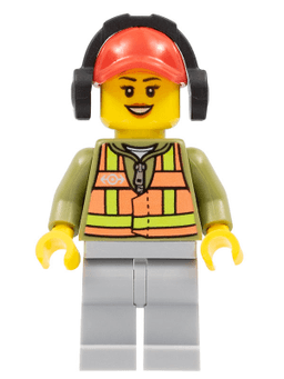 LEGO Light Orange Safety Vest Red Cap with Hole Headphones Dark Orange Lips (trn236) minifigure