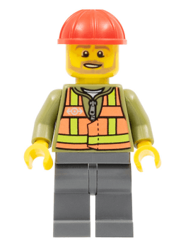 LEGO Light Orange Safety Vest Red Construction Helmet Beard Light Brown Angular (trn239) minifigure