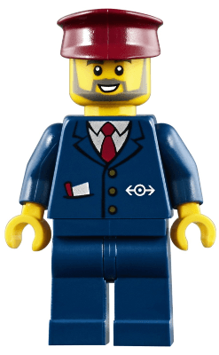 LEGO Dark Blue Suit with Train Logo Dark Red Hat Gray Beard (trn248) minifigure