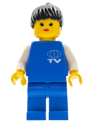 LEGO TV Logo Small Pattern Black Ponytail Hair (tv002) Town / City Minifigure