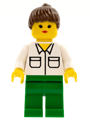 LEGO Shirt with 2 Pockets Brown Ponytail Hair (twn014) Town / City Minifigure