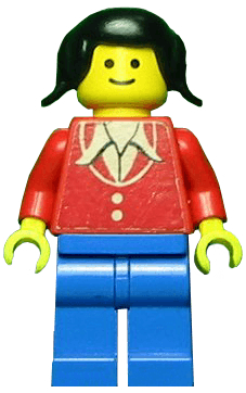 Patron - Red Torso with Buttons and Collar (Torso Sticker), Blue Legs, Black Pigtails Hair