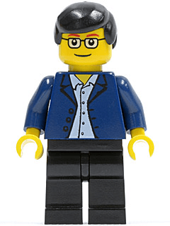 LEGO Dark Blue Jacket Light Blue Shirt Square Glasses Black Male Hair (twn020) Town / City Minifigure