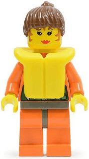 LEGO Orange Rock Raiders Shirt Brown Ponytail Hair Life Jacket (twn022) Town / City Minifigure