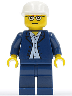 LEGO Dark Blue Jacket Light Blue Shirt Square Glasses White Cap (twn023) Town / City Minifigure