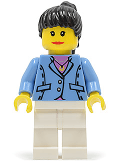 Medium Blue Jacket, White Legs, Black Ponytail Hair