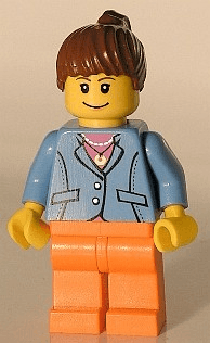 LEGO Medium Blue Jacket Reddish Brown Ponytail Hair (twn029) Town / City Minifigure