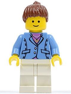 LEGO Medium Blue Jacket Reddish Brown Ponytail Hair (twn031) Town / City Minifigure