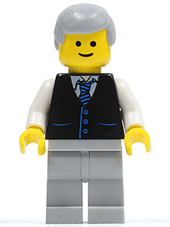 LEGO Black Vest with Blue Striped Tie Light Bluish Gray Male Hair Smile (twn041) Town / City Minifigure