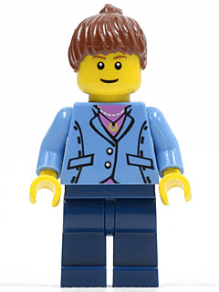 LEGO Medium Blue Jacket Reddish Brown Ponytail Hair (twn044) minifigure