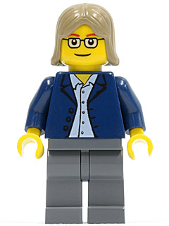 LEGO Dark Blue Jacket Light Blue Shirt Square Glasses Dark Tan Female Hair (twn045) minifigure