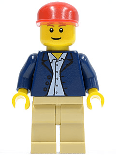 LEGO Dark Blue Jacket Light Blue Shirt Red Long Bill Cap (twn047) Town / City Minifigure