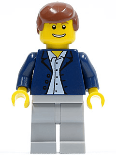 LEGO Dark Blue Jacket Light Blue Shirt Reddish Brown Male Hair (twn053) Town / City Minifigure
